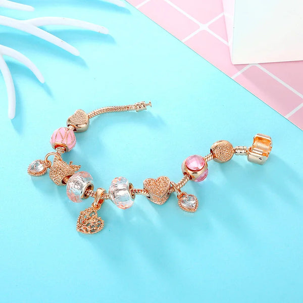 Pink heart charm bracelet