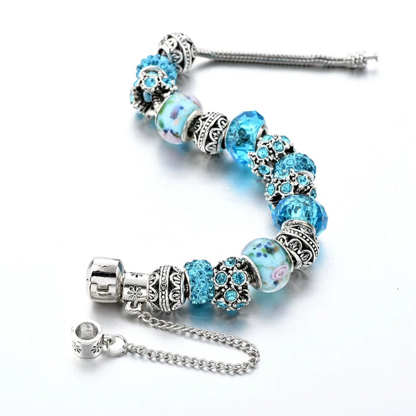 Sky blue crystal charm bracelet 