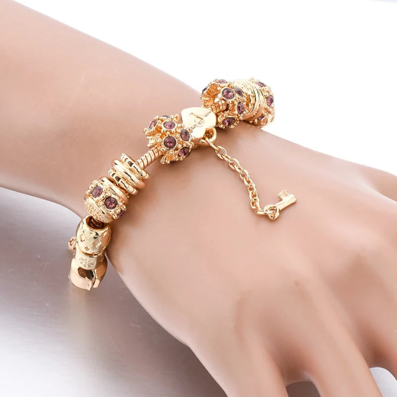 Golden purple charm bracelet