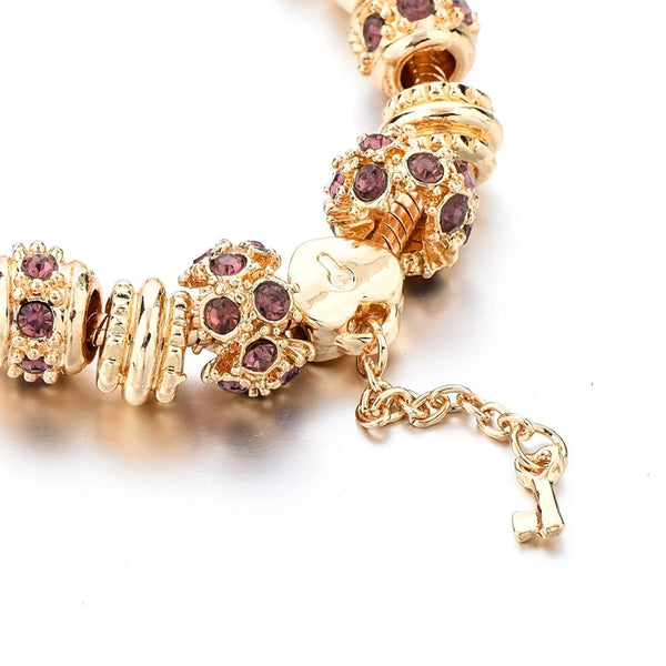 Golden purple charm bracelet