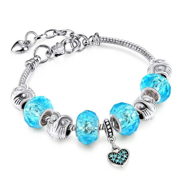 Bracelet Crystal and heart charms 5 colors.
