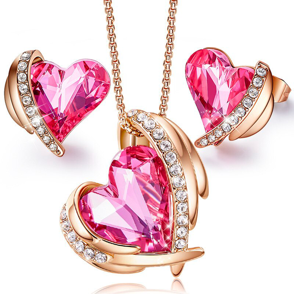 PINK HEART NECKLACE, IN GOLD WITH SWAROVSKI® CRYSTALS 
