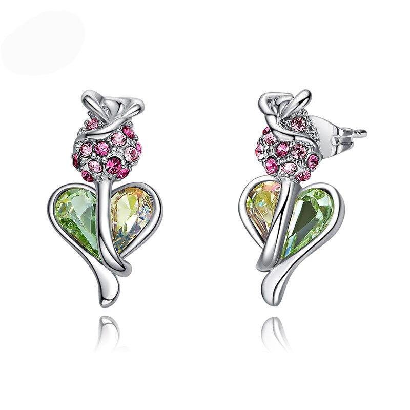 FLOWER AND HEART EARRINGS WITH SWAROVSKI CRYSTAL