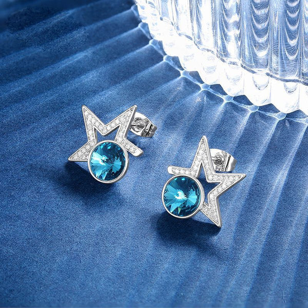 BLUE STAR EARRINGS WITH CRYSTALS