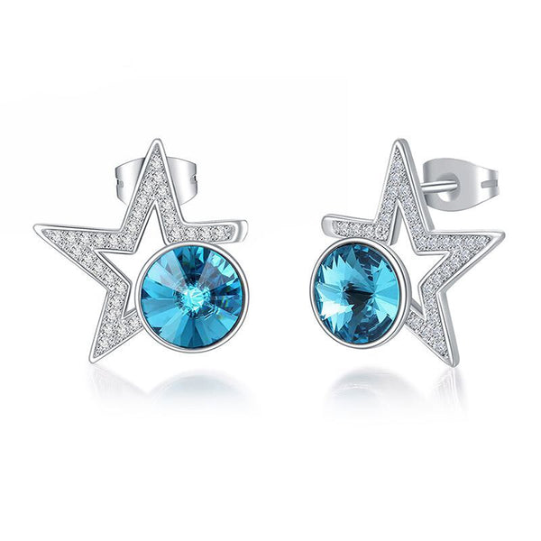 BLUE STAR EARRINGS WITH CRYSTALS