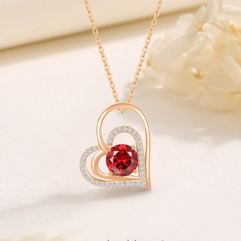 DOUBLE HEART NECKLACE GOLD PLATED RED CRYSTALS