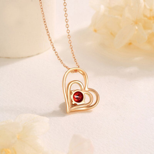 DOUBLE HEART NECKLACE GOLD PLATED RED CRYSTALS