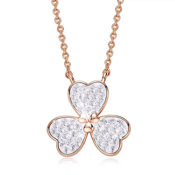 CLOVER NECKLACE IN ROSE GOLD AND SWAROVSKI CRYSTALS